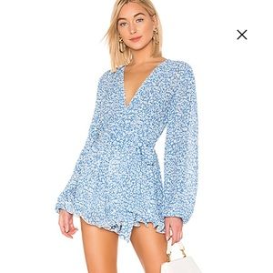 So Settled Romper In Blue Abstract Floral
